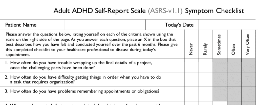 Adult ADHD Screening Test for Symptoms of ADHD by Harvard University ...