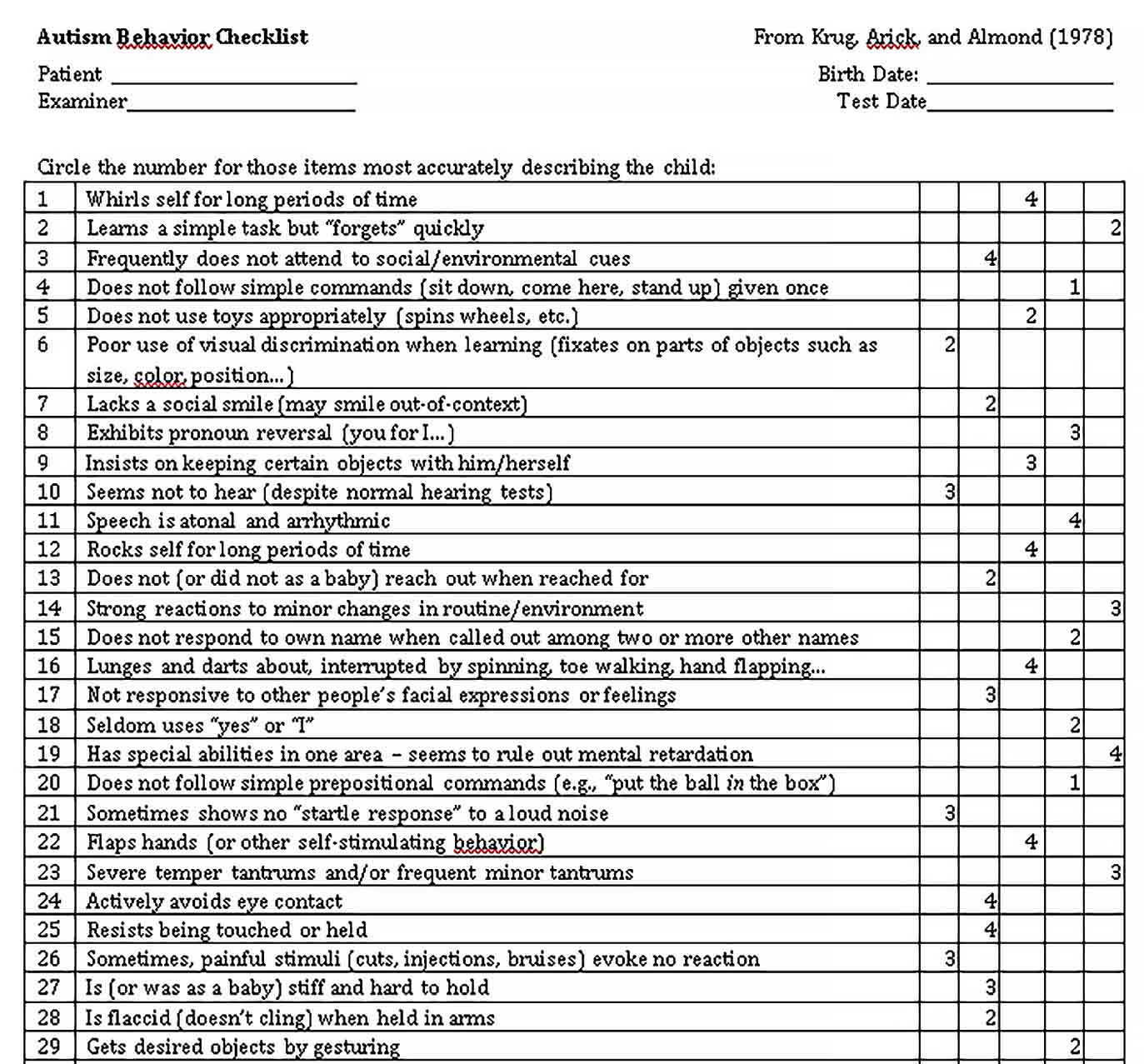 Child Behavior Checklist Template