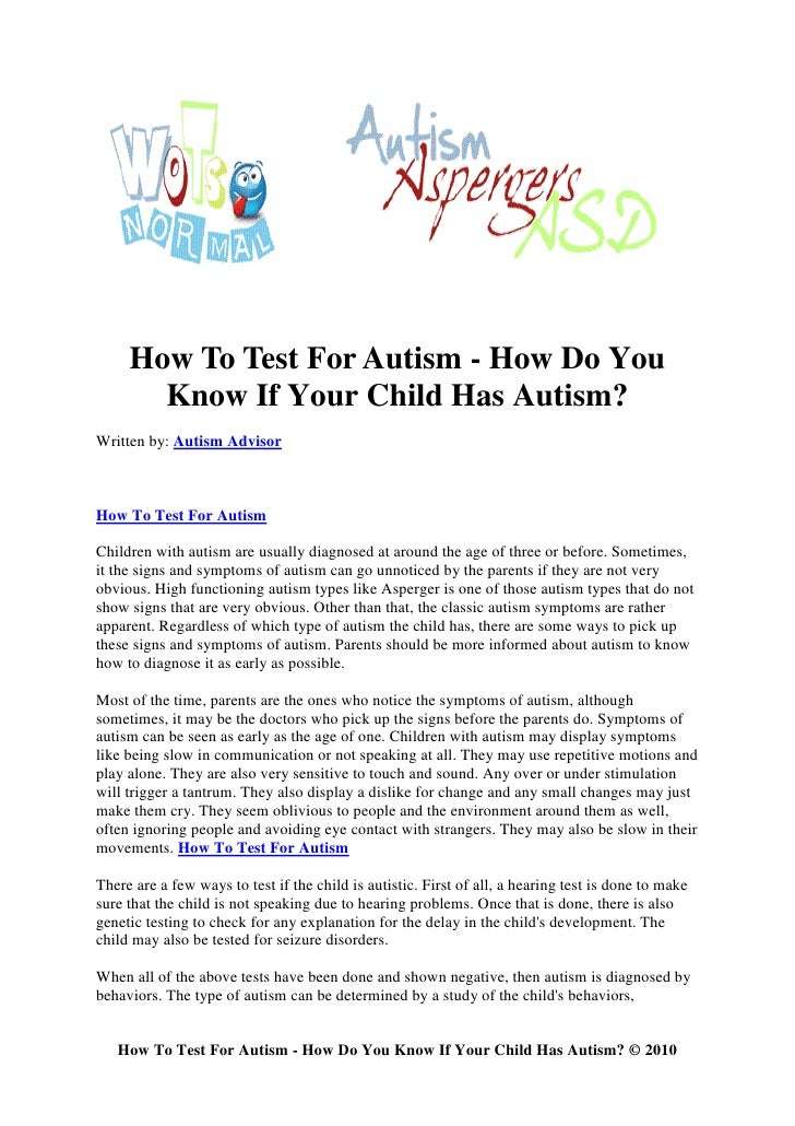 How to test for autism how do you know if your child has autism