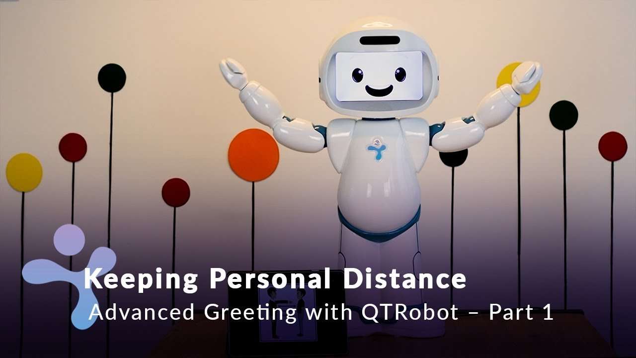 QTrobot, humanoid robot teaching greeting to children with ...