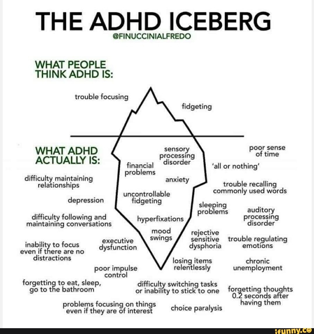 THE ADHD ICEBERG @FINUCCINIALFREDO WHAT PEOPLE THINK ADHD IS: trouble ...